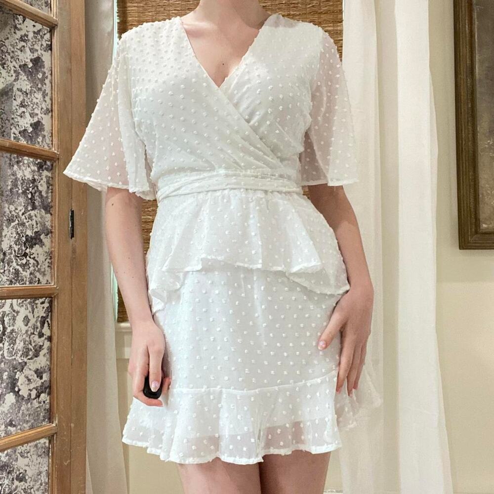Barely worn white polka dot